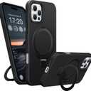 Liquid Silicone Case for iPhone 16 Pro Max with Magnetic Ring Stand, Military Grade Shockproof Protection, Anti-Scratch Microfiber Lining Covers for iPhone 16 Pro Max, Black