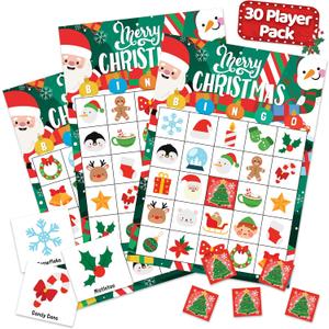 Joyousa Christmas Bingo Game for Kids, Large Groups - 30 Players - Christmas Games for Family Party - Reusable Christmas Bingo for Kids Christmas Party Games - Christmas Gifts for Grandkids