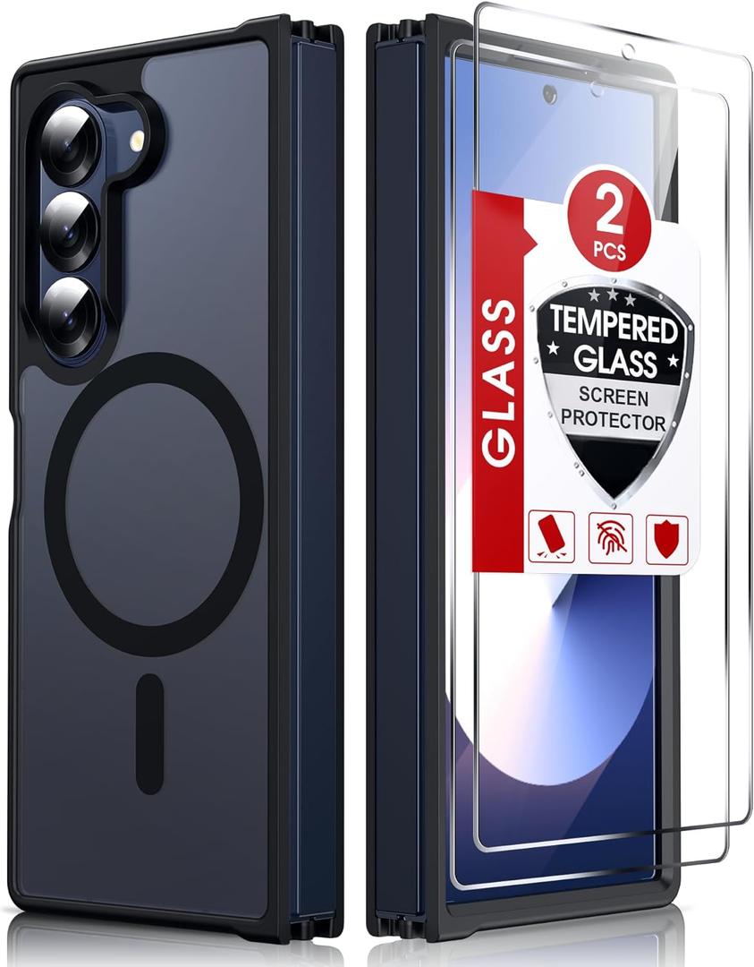 LeYi for Galaxy Z-Fold-6-Case: Samsung Fold 6 Case [Compatible with MagSafe] with 2Pcs Tempered Glass Screen Protector, Fast Magnetic Integrated Structure for ZFold 6 Case,Black