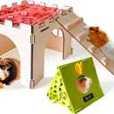 Guinea Pig Hideout, Large Wooden Guinea Pigs House with Stairs and Mats, Detachable Guinea Pig Castle Hide for Small Animals Hamster Chinchilla Ferret Habitats Accessories