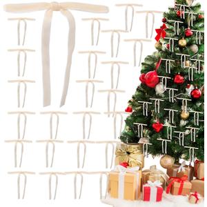 24Pcs Velvet Ribbon Bows for Christmas Tree, Christmas Wreath Bows,Vintage Rustic Ornaments for Garland, Wreath, Gift Wrapping, Treat Bags and DIY Holiday Decorations (5" x 7") (Champagne)