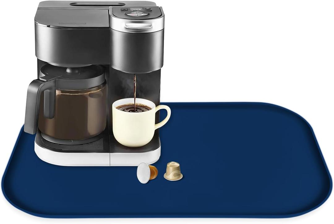 TOHONFOO Silicone Coffee Maker Mat with Lip, 24'' x 16'' Heavy Duty Coffee Maker Mat for Countertops, Coffee Tray Fit Under Coffee Machine Appliance Automatic Machines Espresso Accessory, Navy Blue
