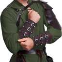 8 Pcs Men's Renaissance Costume Halloween Medieval Pirate Shirt Pant Viking Costume Accessories Set (Brown, L)