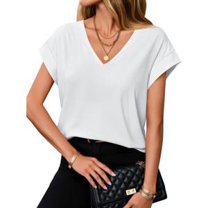 Tankaneo Womens Deep V Neck T-Shirts Summer Casual Cap Sleeve Tank Tops Loose Fit Tees Size M