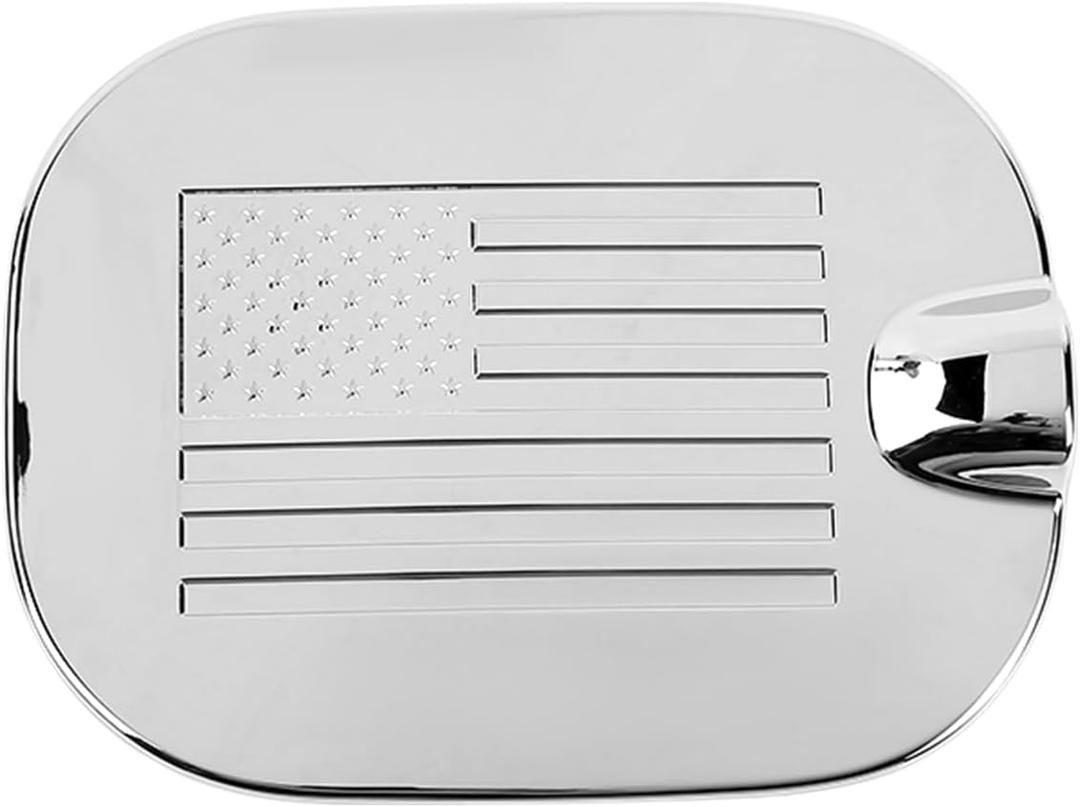 Fuel Tank Cover Trim Gas Door Compatible with Chevrolet Silverado GMC Sierra 2019-2025+,Exterior Accessories Carbon Grain American Flag (Chrome)