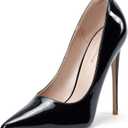 Elisabet Tang Women Pumps, Pointed Toe High Heel 4.7 inch/12cm Party Stiletto Heels Shoes Matte (8, Black Patent Leather)