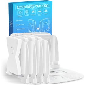 Fitted Sheet Holders for Corners Upgrade Bed Sheet Grippers Dual-Side Lock Design, 4Pcs Bed Sheet Holders for Corners Heavy Duty Sheet Clips Fitted All Mattress Sizes, Lock Sheet Holders Keep Firm (White)