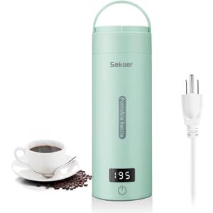 Sekaer Travel Electric Tea Kettle Portable Small Mini Coffee Kettle, with 4 Variable Presets, Personal Hot Water Boiler 304 Stainless Steel with Auto Shut-Off & Boil Dry Protection, SY-618G (Green)