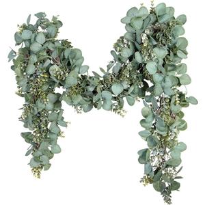 Ouddy Decor Eucalyptus Garland 6.56 Ft Lush Silver Dollar Leaves Boxwood Artificial Faux Greenery Vines for Baby Shower Wedding Party Table Runner Room Home Mantle Decor (1 Pack)