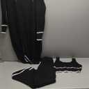 Fixmatti Women's Fuzzy 3 Piece Sweatsuit Open Front Cardigan Crop Tank Tops Wide Legs Pants Lounge Sets (Medium, 1-black Stripe)