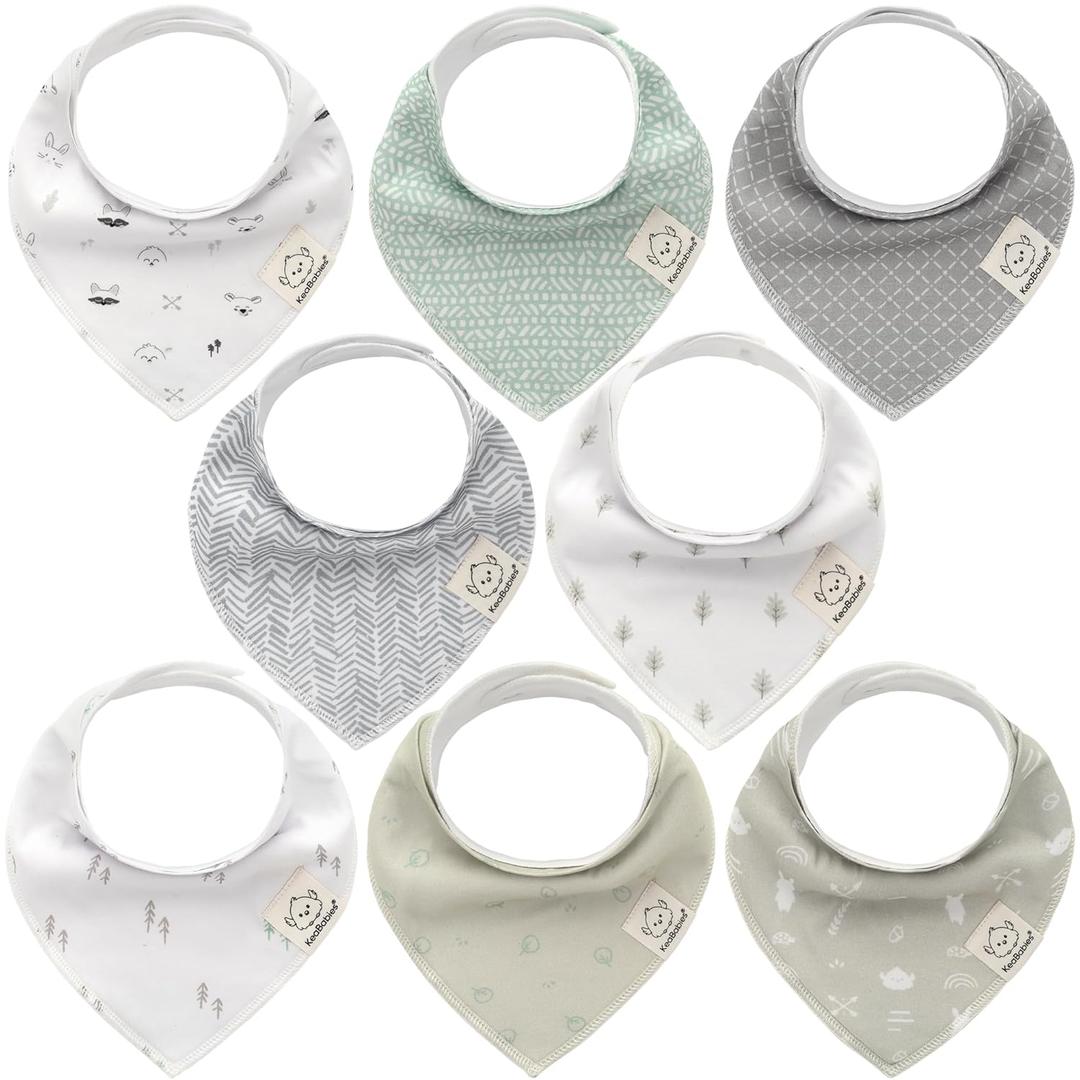KeaBabies 8-Pack Organic Baby Bandana Bibs for Boys, Girls - Super Absorbent Triangle Baby Bibs for Drooling and Teething Infant, 100% Cotton Extra Soft for Newborn, Infant 0-36 Months (Nordic)