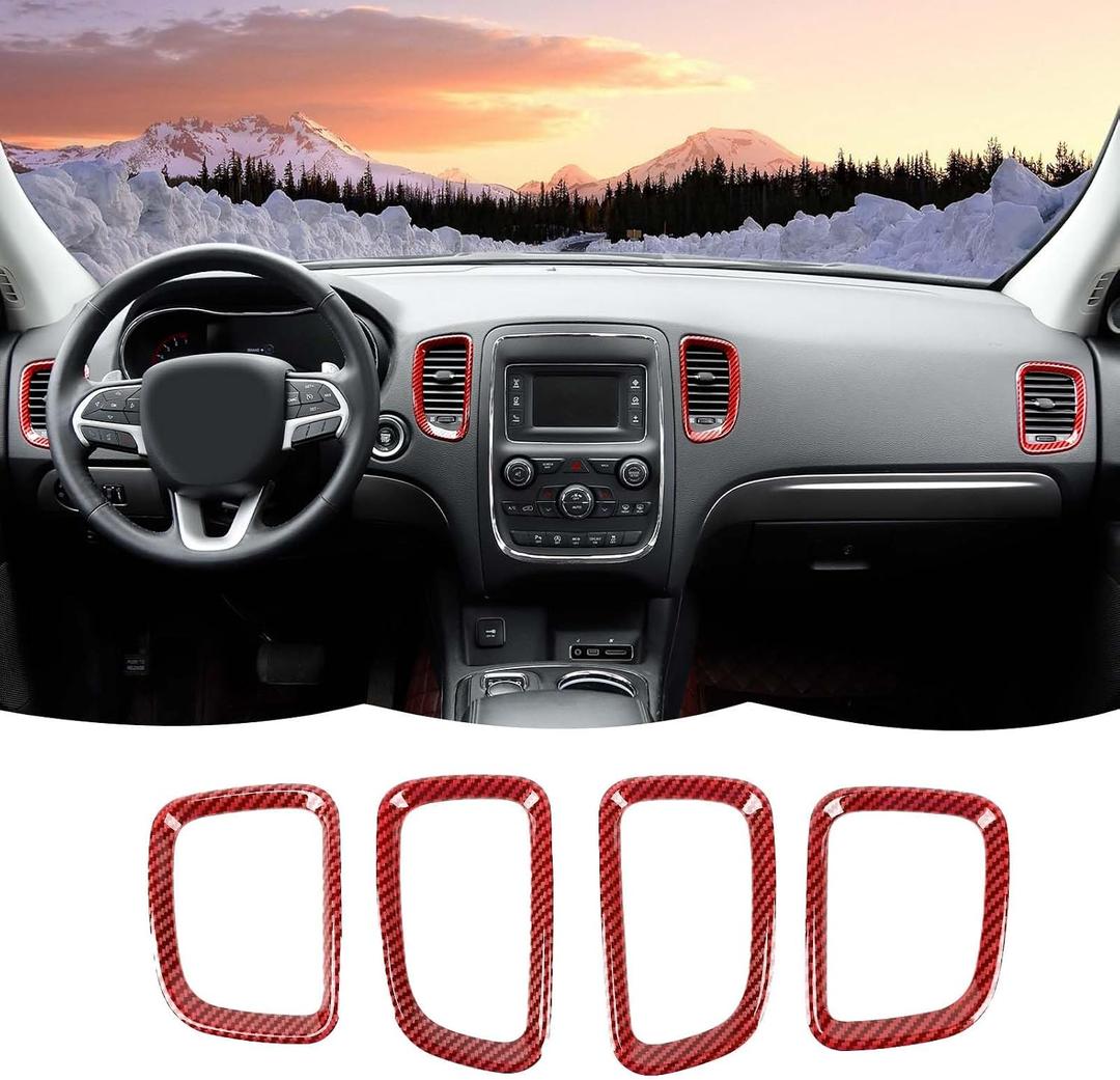 RT-TCZ Center Console Air Conditioner Outlet Vent Trim Cover Ring Interior Accessories Compatible with Dodge Durango 2011-2020,Red Carbon Fiber