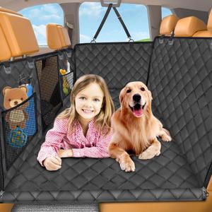 URPOWER Back Seat Extender for Dogs - Hard Bottom Dog Car Seat Cover Holds 400 lbs, Waterproof Dog Hammock for Cars, SUVs & Small Trucks, Pet Backseat Protector with Mesh Window & Large Space (L - Car / Mid-Size SUV / Mid-Size Truck, Black)