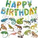 Hooqict Reptile Birthday Party Decorations Reptile Swamp Happy Birthday Banner and 15 Pcs Hanging Swirls Safari Animals Lizard Snake Alligator Turtle Party Favors Supplies