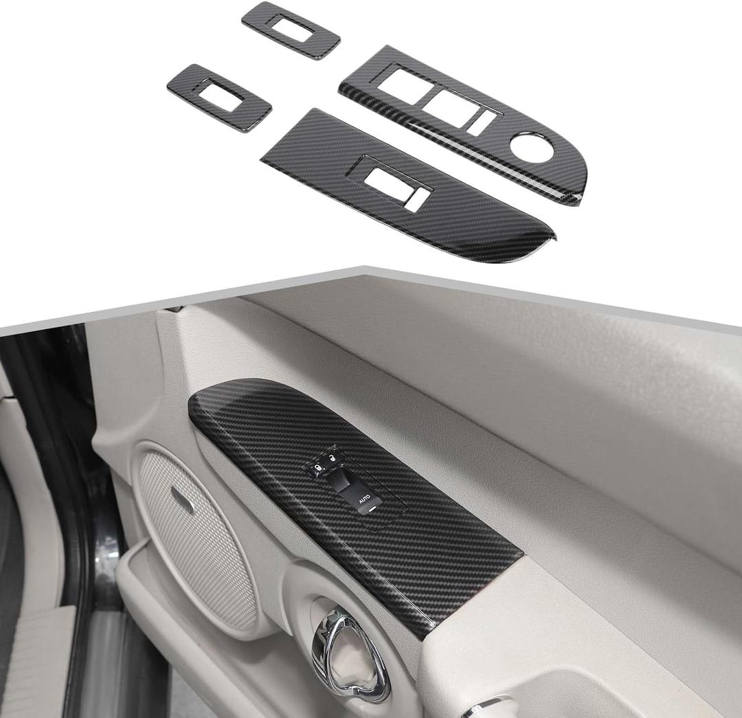 JeCar Window Lift Switch Button Cover Trim Kit Interior Accessories Compatible with Jeep Grand Cherokee & Grand Commander 2006-2010, Carbon Fiber Texture