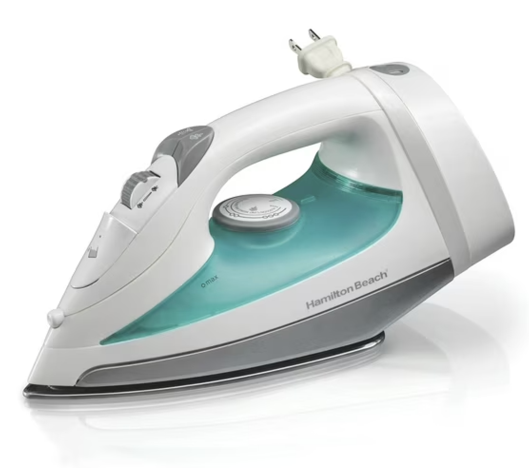 Hamilton Beach Steam Iron for Clothes & Garment Steamer with Smooth Press Stainless Steel Soleplate, 1200 Watts, 8 Retractable Cord, White