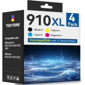 TOKYOINK (Latest Chip) 910XL Ink Cartridges Replacement for HP 910XL Ink Cartridges Combo Pack Use for HP OfficeJet 8010 8020 Series, Pro 8020, 8030 Series Printer