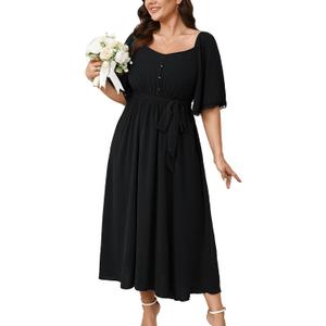 SCOMCHIC Women's Plus Size Formal Maxi Dress Summer Sweetheart Neckline 3/4 Sleeve A Line Flowy Wedding Guest Cocktail Dress