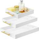 meekoo 3 Pcs Tray with Handles Acrylic Serving Tray Spill Proof Acrylic Bathroom Decorative Organizer for Coffee Table Countertop Appetizer 12x16 11x14 10x10 Inch(White with Gold Handle)