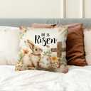 kdqua Vintage Easter Bunny Christian Pillow Cover 18x18, He is Risen Bible Verse Decorations Throw Pillow Cover, Rustic Cottagecore Easter Bunny Egg Cross Pillowcase Covers for Sofa Home Decor