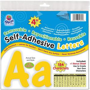 Pacon Reusable Self-Adhesive Vinyl Letters & Numbers Cheery Font 4" Yellow