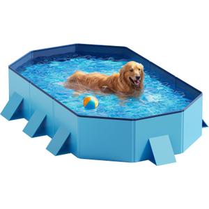Peteast Foldable Dog Pool - Extra Large 71" x 39" x 12" Hard Plastic Portable Pet Bath Tub with Non-Slip & Reinforced Stability, Collapsible Design for Indoor Outdoor Backyard Use (Blue)