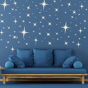 82 Pieces Mirror Wall Stickers Removable Star Wall Decals 3D Acrylic Mirror Setting Wall Sticker Star Decorative Decal for Home Wall Living Room Bedroom Decor(Silver)