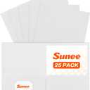 SUNEE Folders with Pockets (25 Pack, White), 2 Pocket Folders Fit Letter Size Paper, Paper File Folder for School Office Home Bussiness
