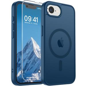 SUPFINE Magnetic for iPhone 17e Case/iPhone 16e Case with Screen Protector (Compatible with MagSafe)(Military Grade Drop Protection) Translucent Matte with Anti-Fingerprint Phone Case,Deep Blue