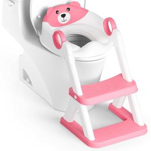 Potty Training Seat, Upgrade Toddler Toilet Seat for Kids Boys Girls, 2 in 1 Potty Training Toilet for Kids, Splash Guard Anti-Slip Pad Step Stool(Bright Pink)