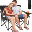 Double Folding Loveseat Camp Chair for Adults - 46.5 in Low-Profile Outdoor Camping Couch with Cup Holders, Two People Heavy Duty Folding Couch, Portable Loveseat for Camping, Patio, Lawn, and Picnic