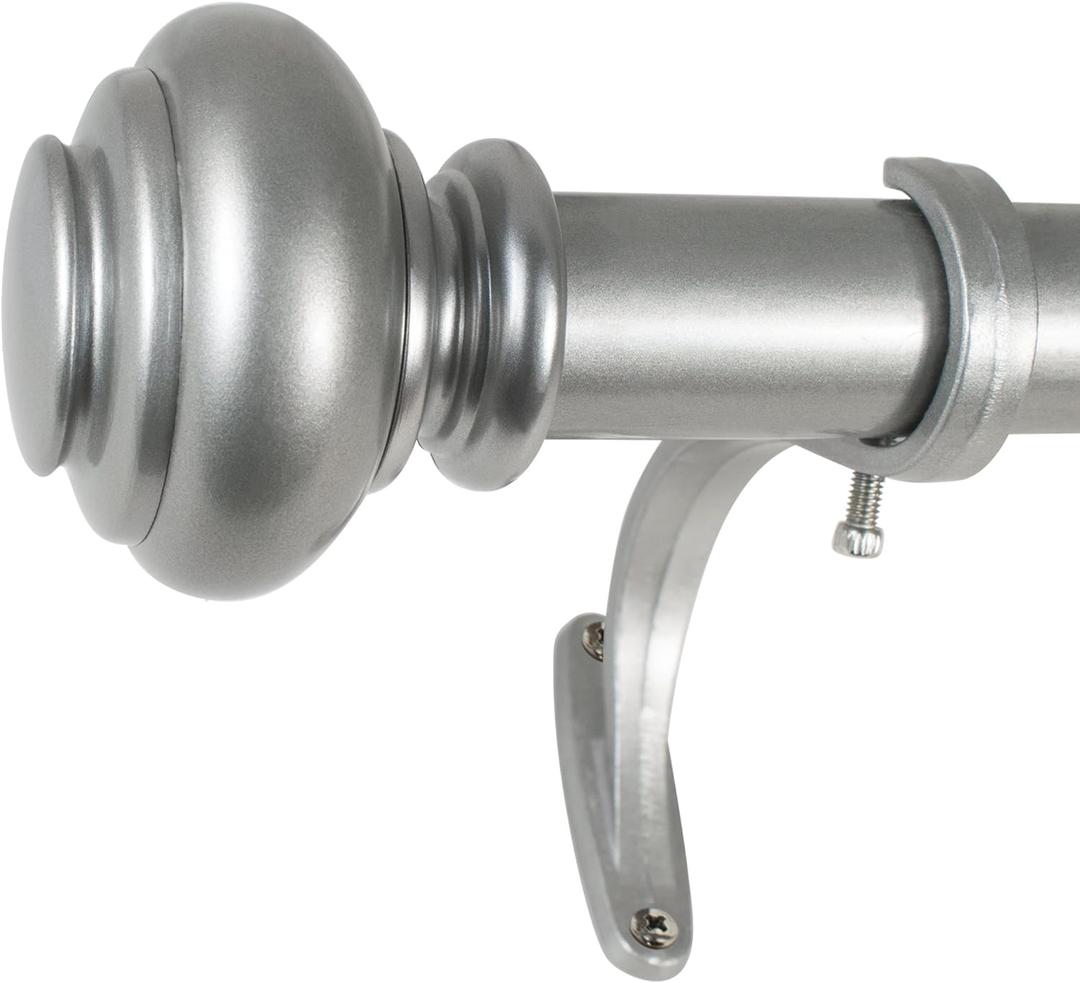 Decopolitan 1-Inch Urn Single Window Treatment Rod Set, 72 to 144-Inch, Antique Silver
