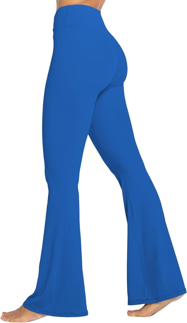 Sunzel Womens Flare Leggings No Front Seam Flare Yoga Pants with Tummy Control Crossover High Waist - 32" (Small, Classic Blue)