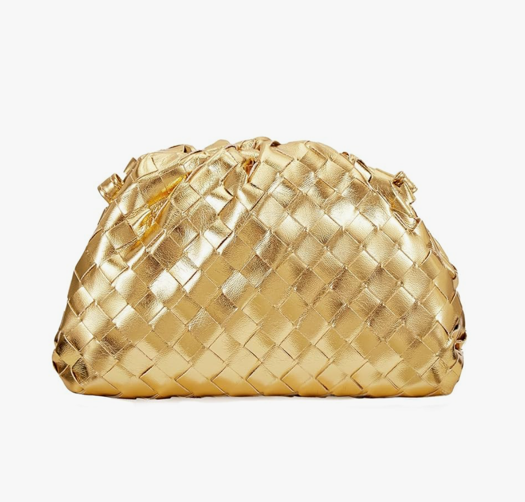 Woven Clutch Purse for Women Fashion Small Square Handbag Vintage Premium Bag PU Leather Handmade Bag (Gold)