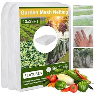 Garden Netting, Cookmaster 10x33FT Plant Covers, Ultra Fine Mesh Protection Netting for Vegetable Plants Fruits Shrubs Flowers Tree Crops, Greenhouse Row Cover Raised Bed Barrier Screen Net