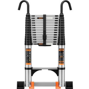 Telescoping Ladder,12.5FT Aluminum Multi-Purpose Collapsible Ladder with Stabilizers and Hooks,Jiashche Portable Extension Ladder for RV or Outdoor Work Silver,330lb Max Capacity