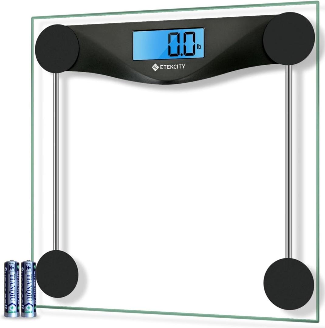 Etekcity Digital Body Weight Bathroom Scale, Large Blue LCD Backlight Display, High Precision Measurements, 6mm Tempered Glass, 400 Pounds, Black (11.9 x 11.9 inches)