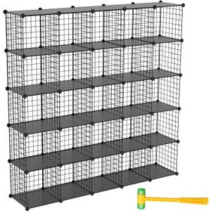 TUMUCUTE Wire Cube Storage Organizer, 25-Cube Metal Storage Shelves Bookshelf, Stackable Modular Closet Organizer for Bedroom Living Room, Office,Storage Shelves