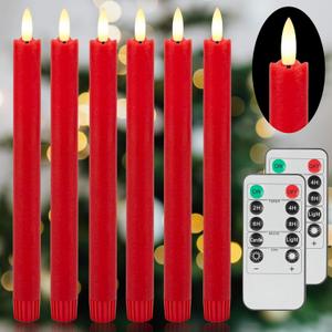 AFINETH Red and Green Flameless Taper Candles with Rmote, 9.6" Real Wax Christmas Battery Operated Candles, 6 Pack Led Flickering candlesticks for Home, Wedding, Party, Xmas Decor