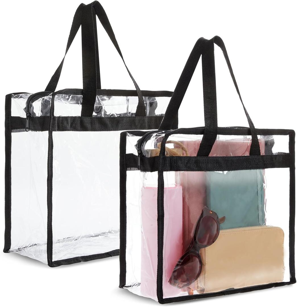 Juvale Clear Stadium Approved Bags - 12x6x12 Large Transparent Tote Bags with Zippers and Handles