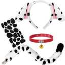 4 Pcs Dog Costume Adults,Dog Ears Headband and Tail/Choker/Felt Stickers,Halloween Costume Accessories Animal Cosplay Dress Up