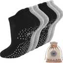 Pilates Socks for Women, Cushioned Ankle Grippy Non Slip Socks for Yoga, Hospital, Barre, Sports Home Slipper 4 Pairs (M, Black and Grey 4 Pairs)