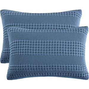 PHF 100% Cotton Waffle Pillow Shams Queen Size, 2 Pack 20" x 30" Soft Skin-Friendly Pillowcases, No Filling, Aesthetic Woven and Breathable Waffle Weave Pillow Case Covers for Bed, Captain's Blue