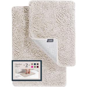 2 Piece Bathroom Rugs Bath Mat Set - Soft Plush Chenille Shower Mats, Durable Bath Rug With Rubber Backing, Ultra Absorbent, Bathtub Mat - 30x20 + 24x17 Inch (04 Ivory)