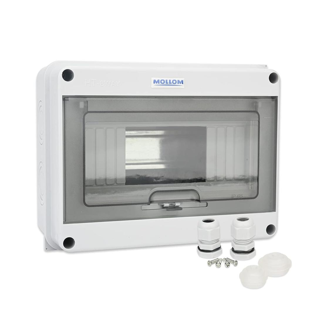MOLLOM 8 Way Circuit Breaker MCB Distribution Protection Box with DIN Rail, IP65 Waterproof,for Indoor and Outdoor