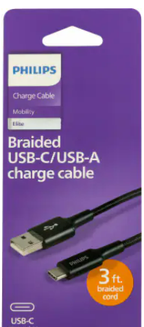 Philips USB-A to USB-C Charge Cable 3 Ft.