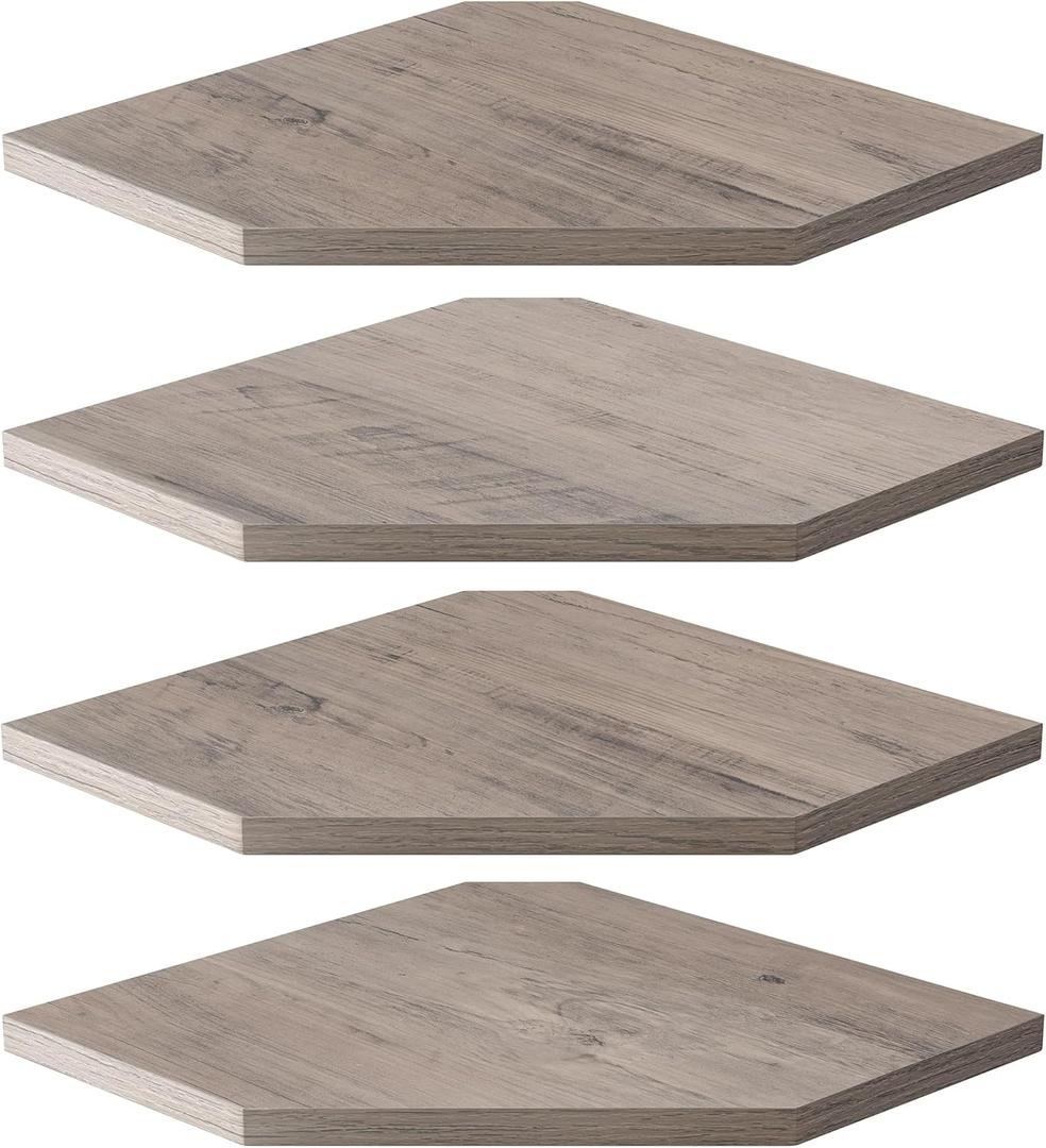 Corner Shelves 4-Pack for Bathroom & Kitchen, Space-Saving Floating Corner Wall Shelf with Easy Installation- Grey (Set of 4)