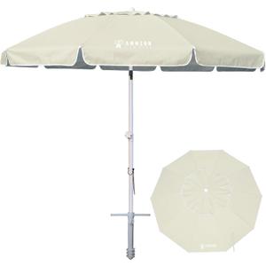 AMMSUN 8 Feet Large Beach Umbrella with Sand Anchor Heavy Duty High Wind Portable Outdoor Umbrellas UV 50+ Protection Air Vent Tilt Patio Garden Pool