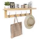 SMIBUY Coat Hooks with Shelf Wall-Mounted, 29.2 Inch Entryway Coat Rack for Wall, Bamboo Hanging Shelf with 5 Double Metal Hooks for Bathroom, Bedroom, Kitchen, Living Room, Mudroom (Natural)