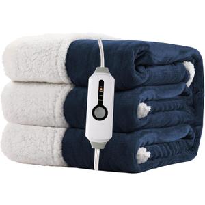 Electric Heated Blanket Full Size 72"x84" - Dual-Sided with Microplush & Sherpa Fabric, 4 Heat Settings & 10 Hours Auto Off, Machine Washable - Dark Blue (07-dark Bule)